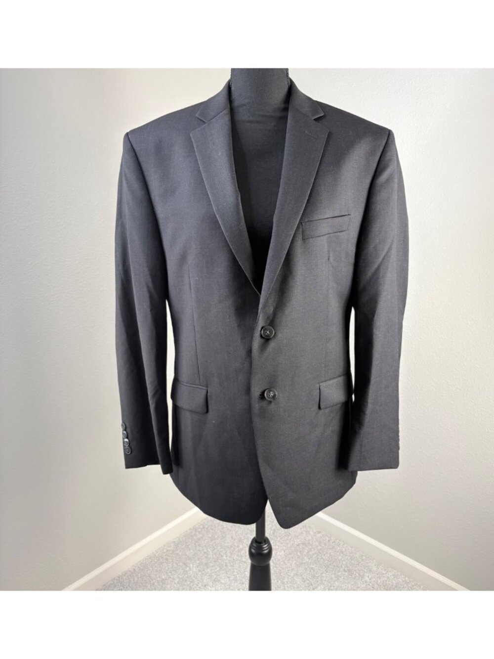 Calvin Klein Suit Jacket 40 S Black Two Button Wool Office Blazer